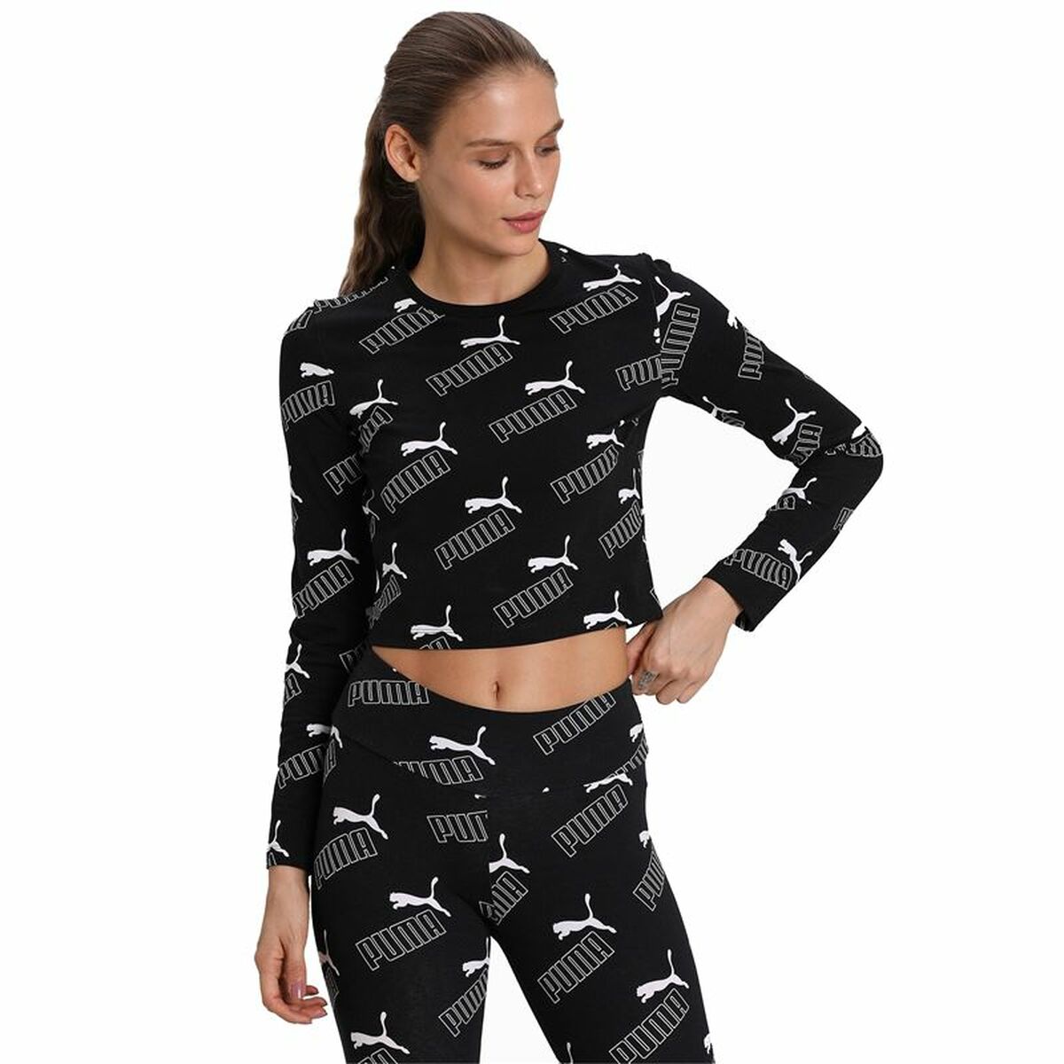Women’s Short Sleeve T-Shirt Puma Amplified AOP LS Fitted  Black M